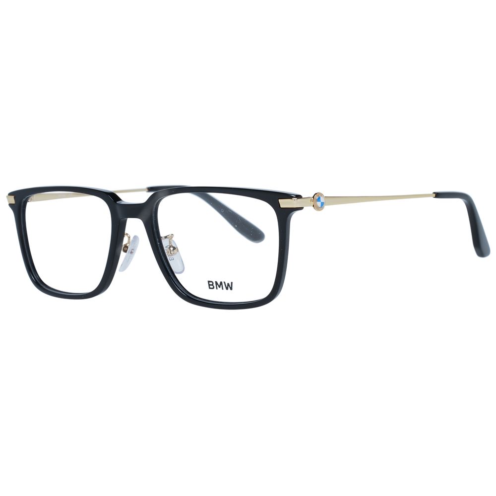 BMW Black Men Glasses Frame, full-rim rectangle with metal and plastic material, size 54-18-150, demo lenses included.