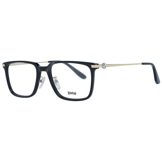 BMW Black Men Glasses Frame, full-rim rectangle with metal and plastic material, size 54-18-150, demo lenses included.
