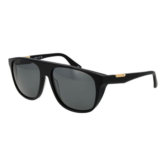 BMW Black Men Sunglass with black acetate frame and grey polarized lenses, full-rim aviator style, offers 100% UVA & UVB protection.