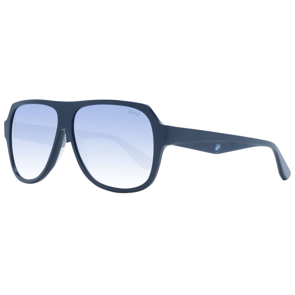 BMW Blue Men Sunglass, full-rim aviator style with blue mirrored gradient lenses, 100% UVA & UVB protection, plastic frame and lenses.