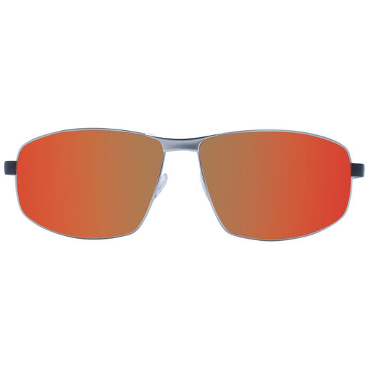 BMW Motorsport Gray Men Sunglass with gray metal frame, green mirrored lenses, full-rim geometric style, UVA & UVB protection.