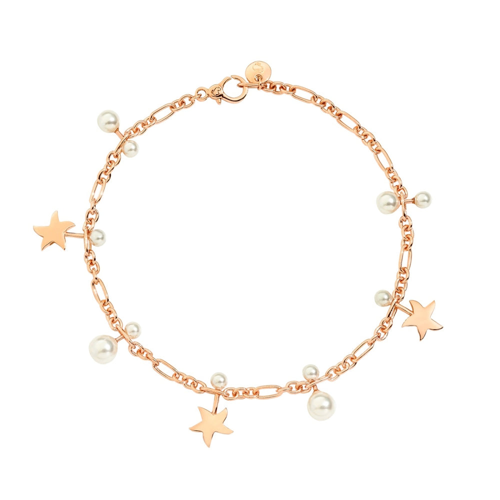 Rose gold BRACCIALI DODO MOD. DBC2005STARSWCP9RL bracelet with star and pearl charms on a delicate chain.