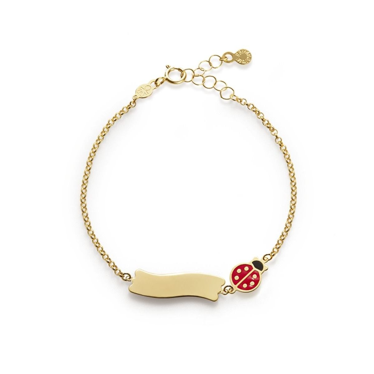 BRACCIALI LE BEBE MOD. PMG026_B gold bracelet with ladybug charm on white background