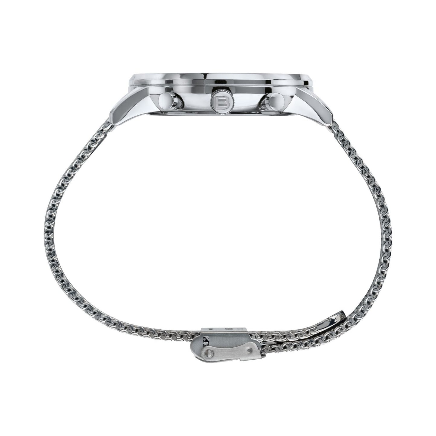 Side view of BREIL TRIBE Mod. EW0509 gent's quartz analog watch with stainless steel band and 42 mm case, water-resistant to 3 ATM.