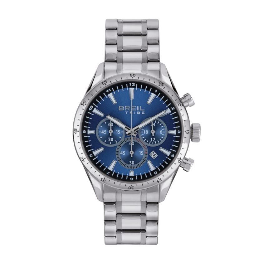 BREIL TRIBE Mod. EW0655 Quartz Analog Gent Watch with Silver 925 Bracelet, 42mm Case, Blue Dial, and Official Packaging