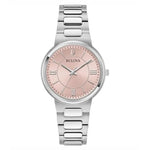 Alt Tag: BULOVA Mod. CLASSIC ELEGANT watch with silver bracelet and pink dial, showcasing timeless elegance.