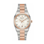 BULOVA Mod. SURVEYOR watch with silver and rose gold tones, featuring a sleek design and date display.