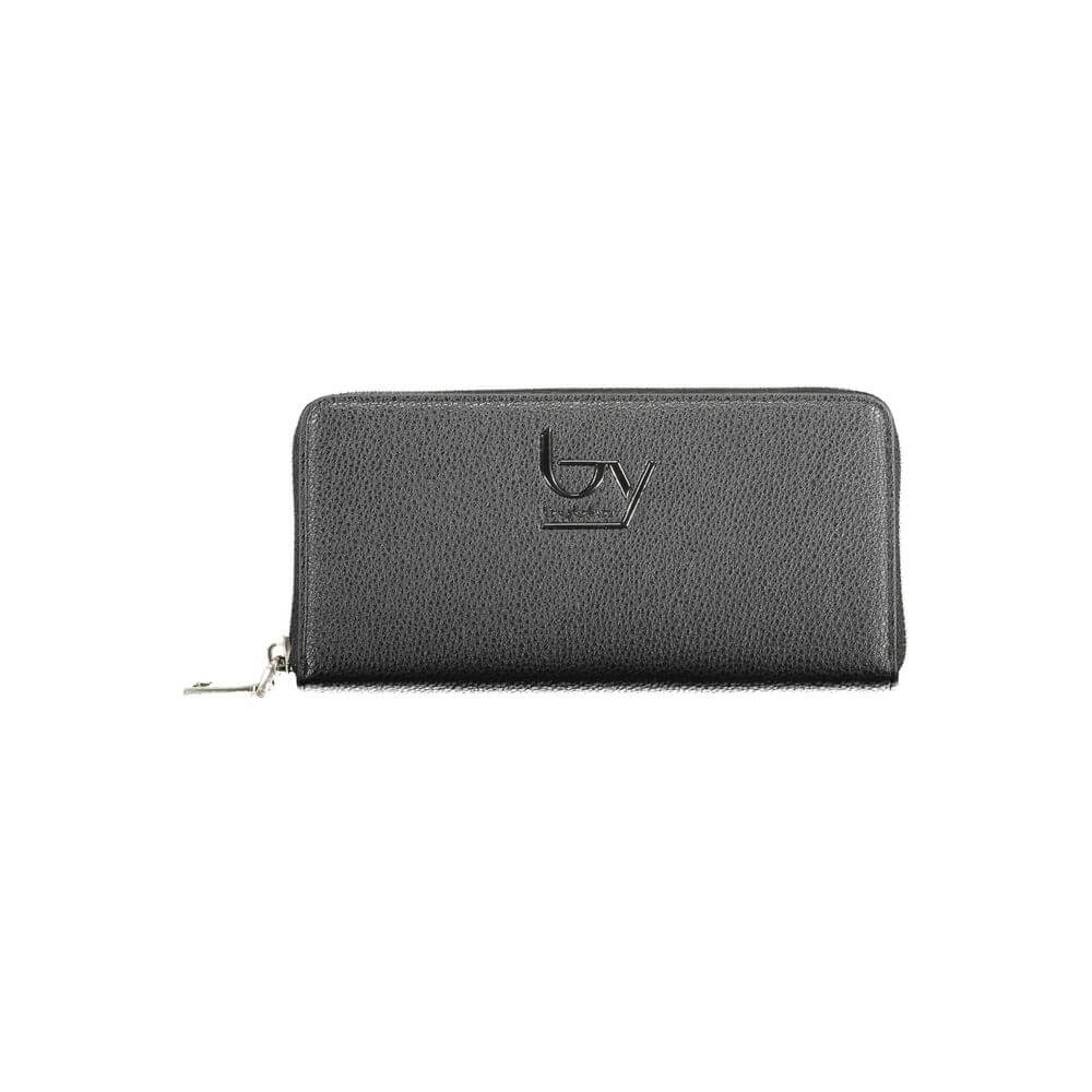 BYBLOS Black Polyethylene Wallet with zip closure, 5 compartments, coin purse, card spaces, contrasting details, and logo.