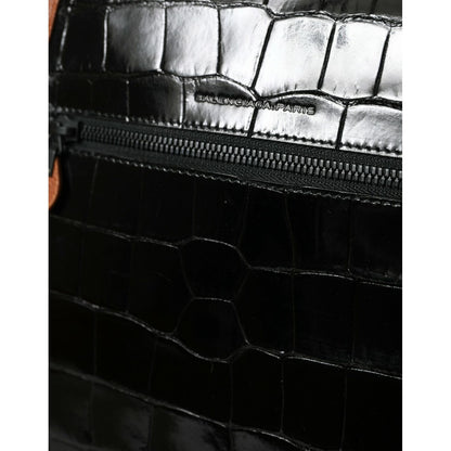 Balenciaga Black Brown Exotic Skin Leather Vertical Crossbody Purse Bag