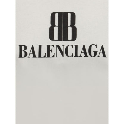 Balenciaga Gray Cotton T-Shirt with oversized logo and ribbed crew neck, perfect for urban casual looks, Season: AW25, 100% Cotton.