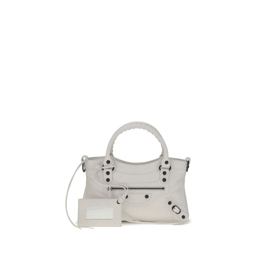 Alt Tag: Balenciaga White Calf Leather Bos Taurus Handbag with brass hardware and adjustable strap