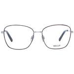 Bally Burgundy Women Optical Frames - Square full-rim metal design with demo plastic lenses, shown with branded case.