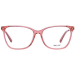 Bally Red Women Glasses Frame in metal and plastic, full-rim trapezium style, demo lenses, includes branded case.