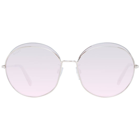 Bally Rose Gold Women Sunglass featuring mirrored gradient lenses, round half-rim metal frame, rose gold color, and branded case.