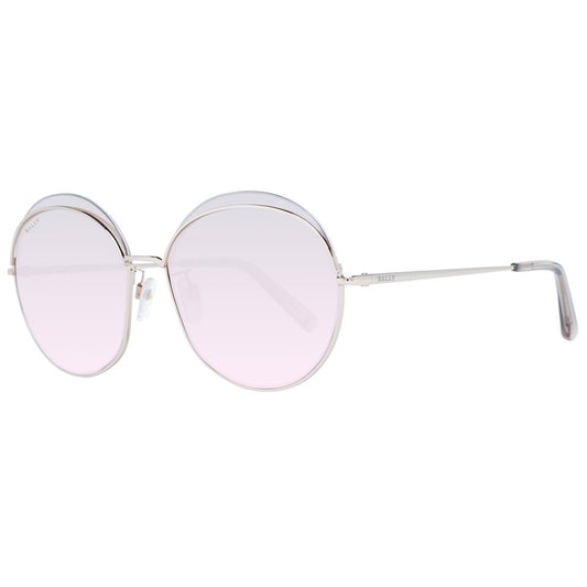 Bally Rose Gold Women Sunglass with metal frame, mirrored brown lenses, half-rim style, providing 100% UVA & UVB protection.