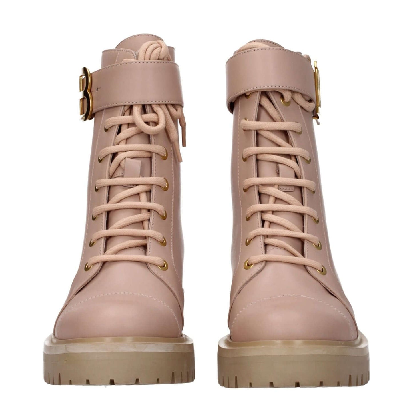 Balmain Beige Leather Ankle Boots with side logo, sporty glam style, and mid heels for stylish look. MPN: TC502LVTO0AP.