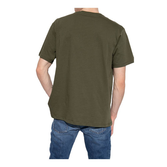 Back view of Balmain Green Cotton T-Shirt with short sleeves, zip chest pocket, and button fastening, casual and stylish design.