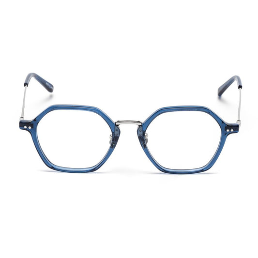 Belstaff Blue Stainless Steel Frames, unisex glasses in blue with stainless steel, handmade in Japan, high-grade Mazzucchelli acetate.