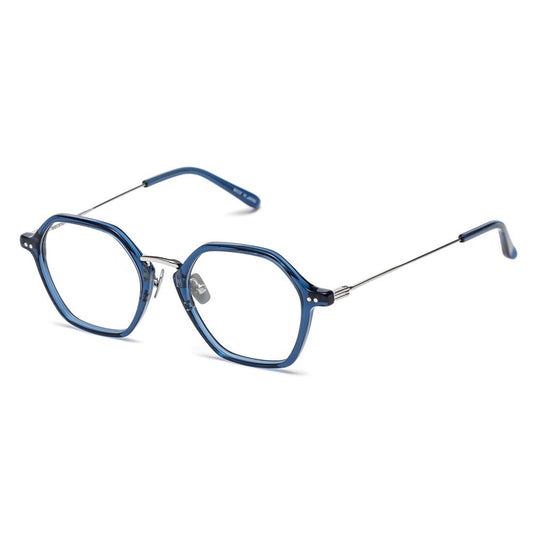 Belstaff Blue Stainless Steel Frames, unisex glasses with blue stainless steel design, measures 50/20/145mm, handmade in Japan.