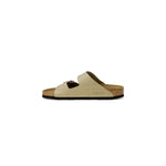 Birkenstock Beige Synthetic Slipper with iconic double strap and cork sole for comfort and support, made from Birko-Flor and suede.