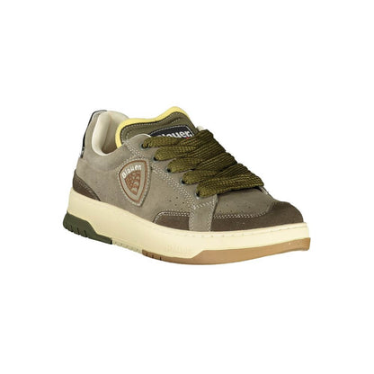 Blauer Green Leather Men Sneaker with contrasting details and removable footbed for comfort, featuring Blauer logo, polyester and leather material.