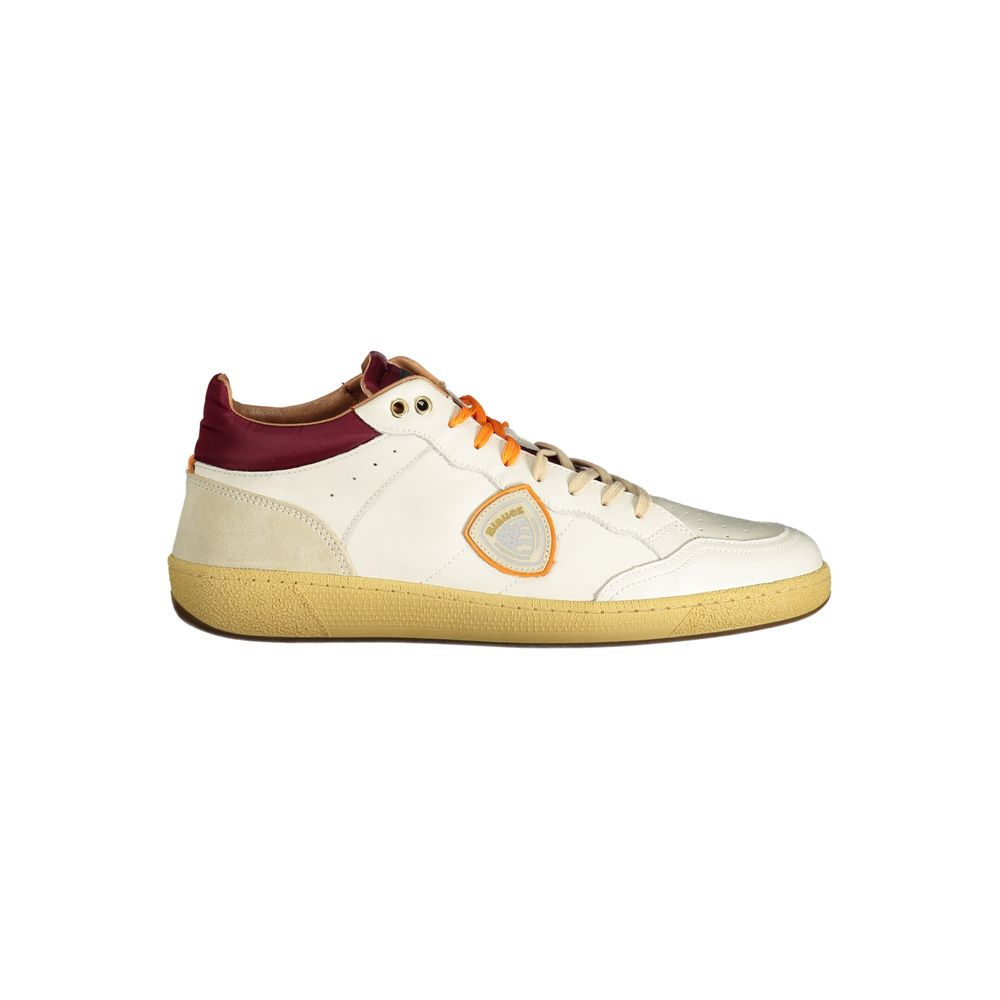 Blauer White Polyester Sneaker with contrasting details, laces, removable footbed, and logo application, side view.