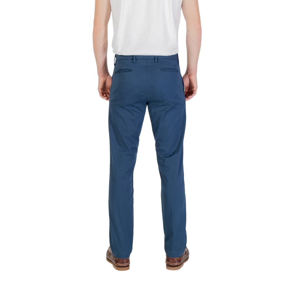 Rear view of Borghese Blue Cotton Skinny Pants, men's slim-fit trousers with 97% cotton, perfect for everyday wear and comfort.