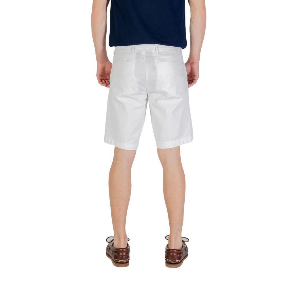 Back view of Borghese White Cotton Bermuda Shorts worn by a model, showcasing stylish and comfortable summer design.