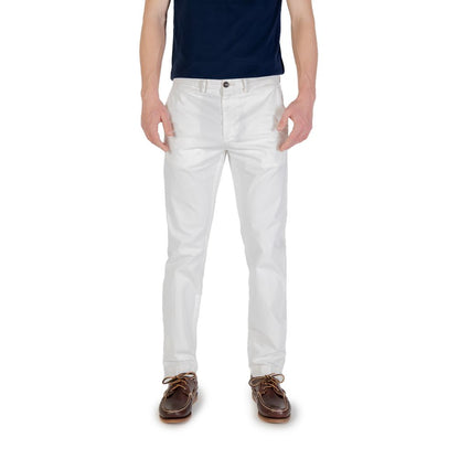 Borghese White Cotton Skinny Pants for men, slim fit, comfortable and stylish, ideal for casual and formal occasions.