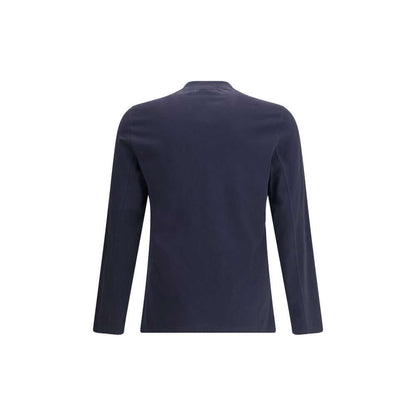 Back view of Brunello Cucinelli Blue Cotton Long Sleeve T-Shirt, featuring a ribbed crew neck and regular fit for versatile style.