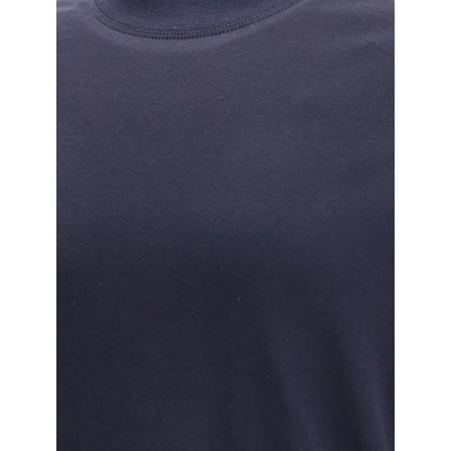 Brunello Cucinelli Blue Cotton Long Sleeve T-Shirt with ribbed crew neck and monochrome pattern for a refined casual look.