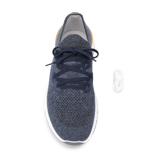 Brunello Cucinelli Cotton chiné knit runners with mesh knit and lace-up design, round toe and platform sole. Heel 3 cm.