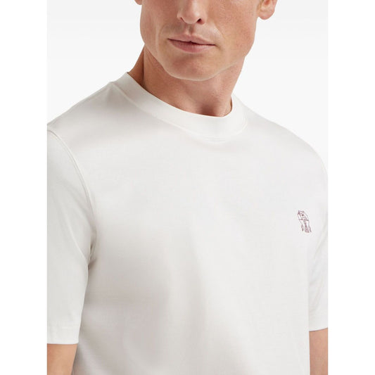 Brunello Cucinelli Cotton jersey crew neck T-shirt with logo, white logo print, short sleeves
