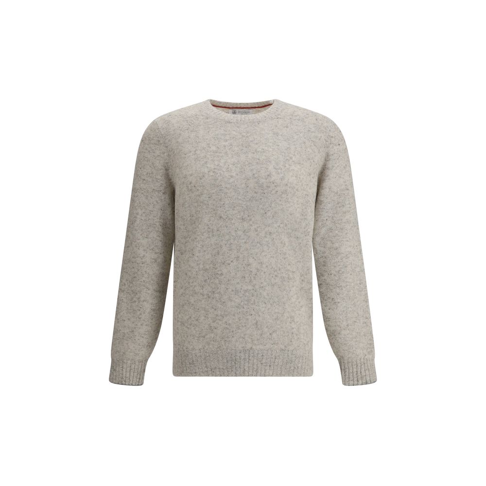 Brunello Cucinelli Gray Alpaca Vicugna Pacos Sweatshirt with ribbed crew neck, cuffs, and hem for a modern, elegant look.