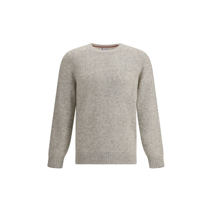 Brunello Cucinelli Gray Alpaca Vicugna Pacos Sweatshirt with ribbed crew neck, cuffs, and hem for a modern, elegant look.