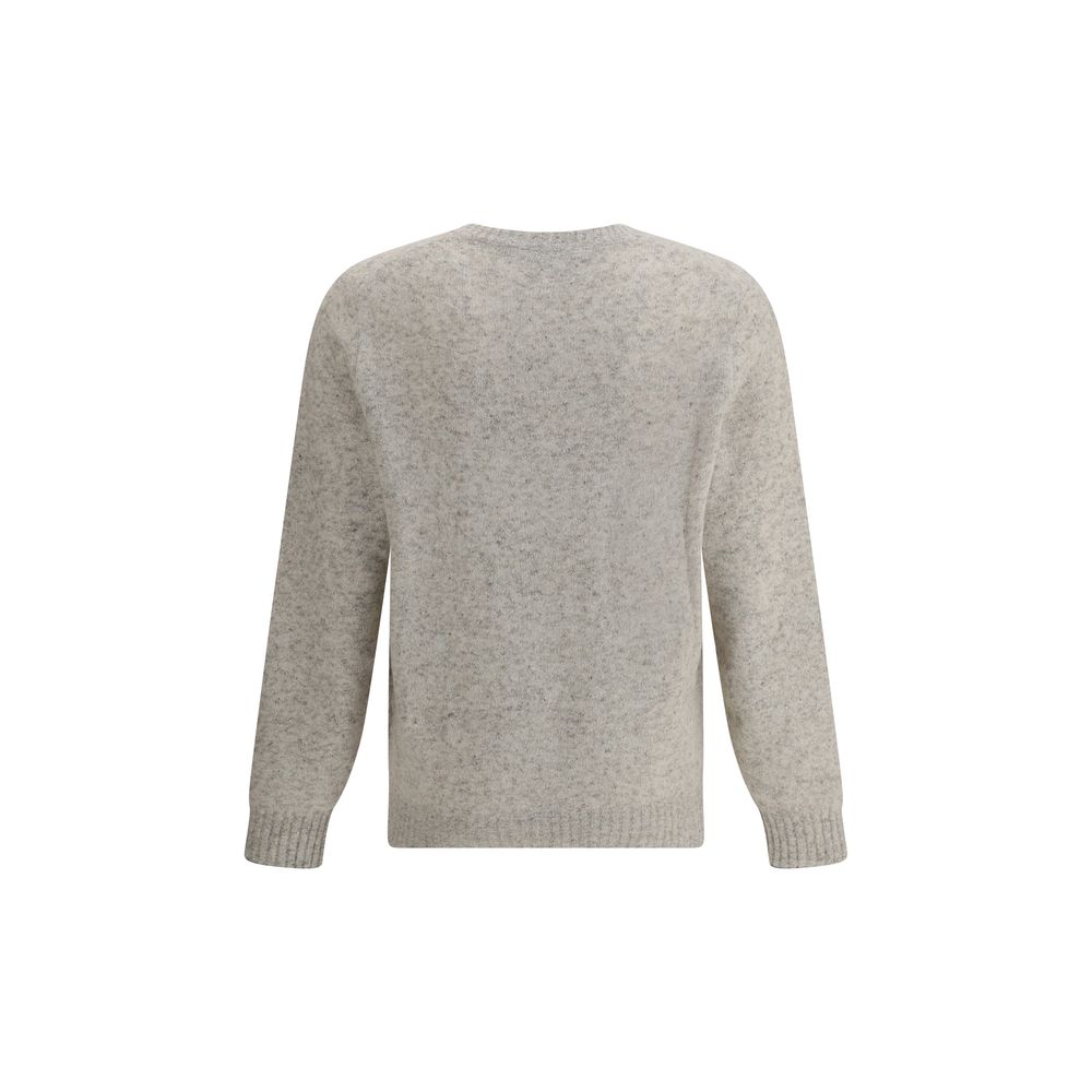 Back view of Brunello Cucinelli Gray Alpaca Vicugna Pacos Sweatshirt with ribbed cuffs and hem, showcasing elegant mélange pattern.