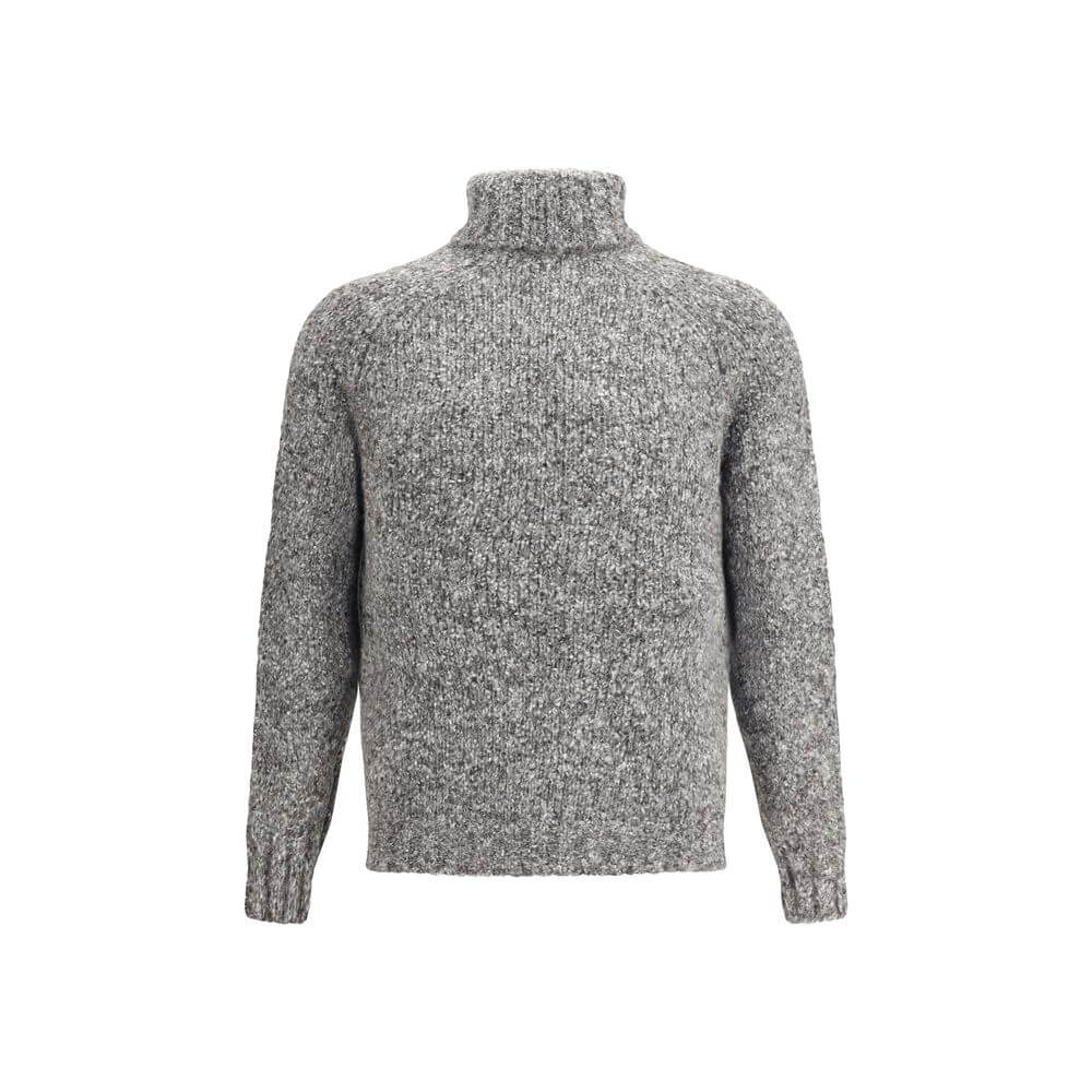Brunello Cucinelli Gray Alpaca Vicugna Pacos Turtleneck with ribbed trims and high collar.