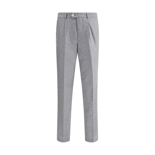 Brunello Cucinelli Gray Cashmere Casual Pants with zipper fly, button, and sleek tapered legs for a modern look.