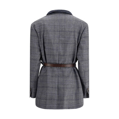 Back view of Brunello Cucinelli Gray Fleece Wool Blazer with belt
