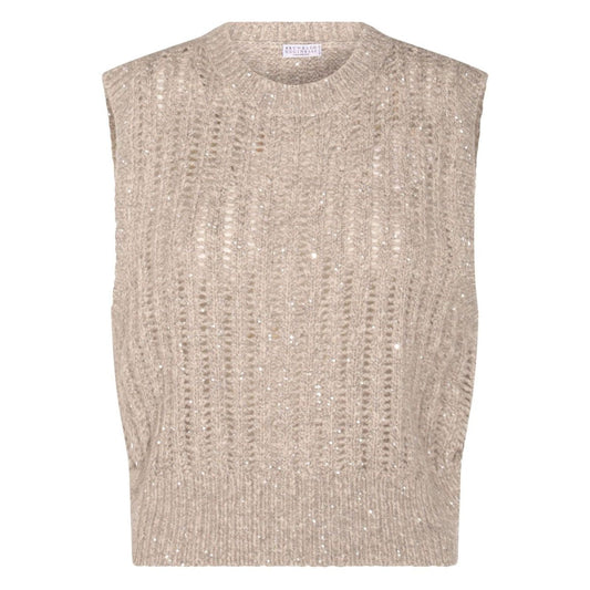 Brunello Cucinelli Natural Knitted Crewneck Vest