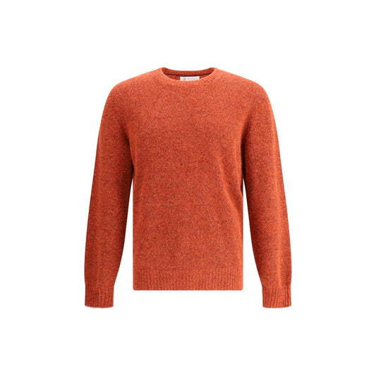 Brunello Cucinelli Orange Alpaca Vicugna Pacos Sweatshirt with ribbed crew neck and cuffs, showcasing a warm and stylish mélange pattern.