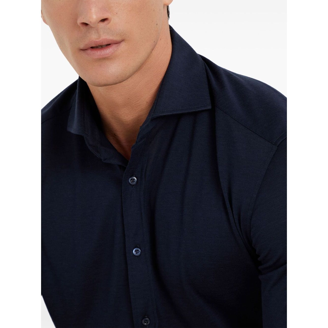 Brunello Cucinelli Shirts Blue long sleeve silk cotton blend with button fastening and straight hem.