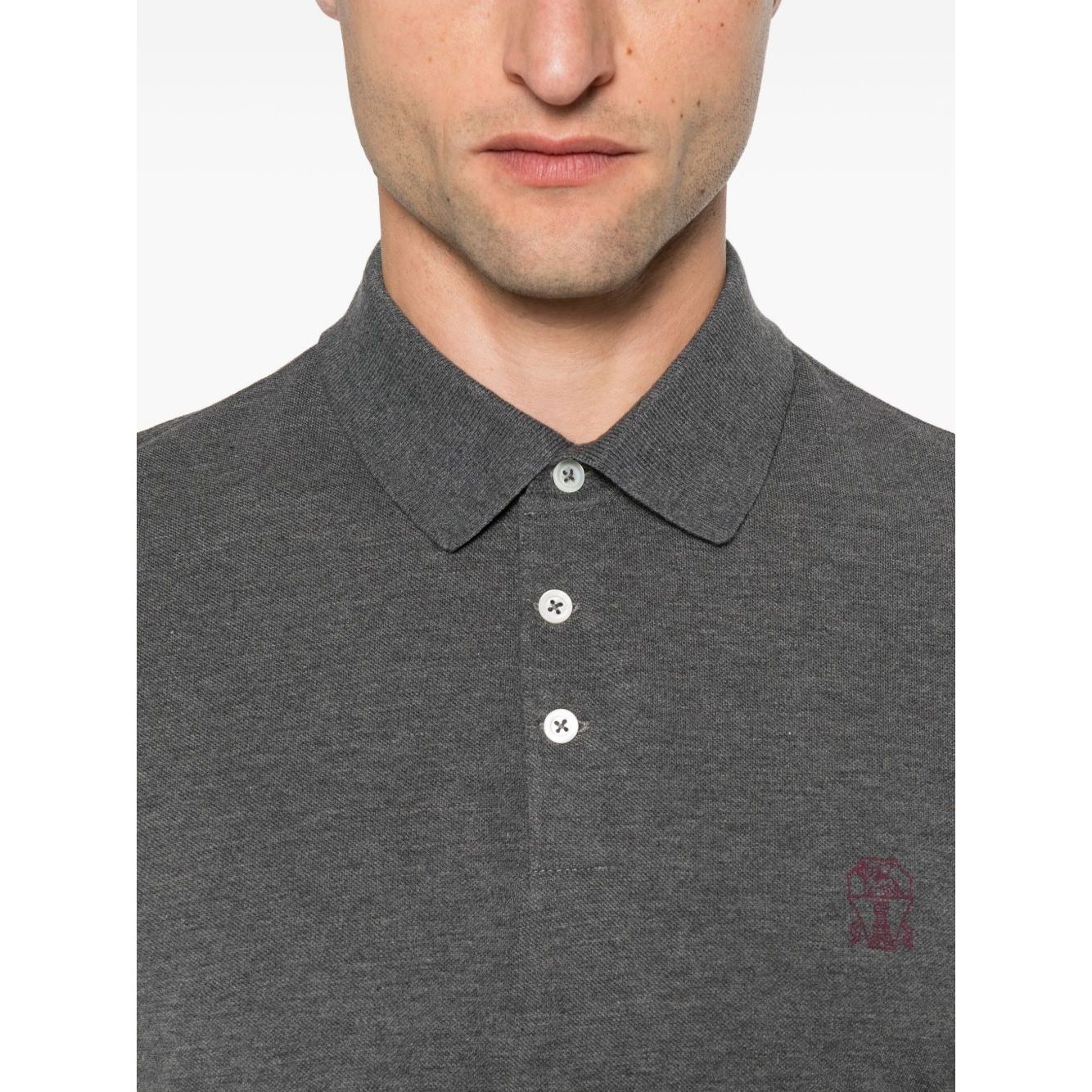 Brunello Cucinelli Short-sleeve polo shirt in grey cotton with button fastening and embroidered logo.