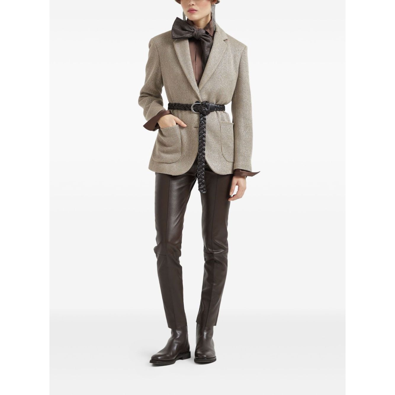 Brunello Cucinelli Sparkling cotton and viscose English rib knit blazer with monili