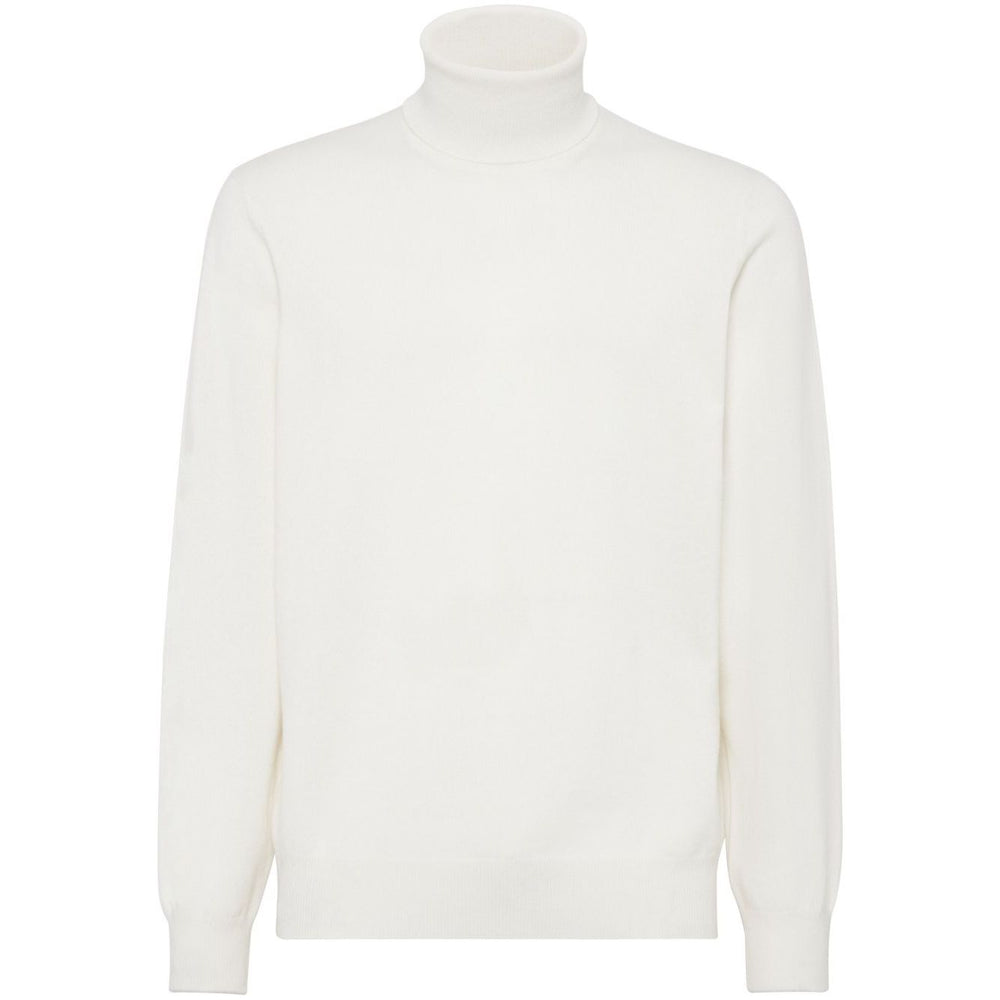 Brunello Cucinelli Sweaters White cashmere turtle-neck jumper with ribbed cuffs and hem.
