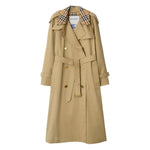 Burberry Castleford Medium Trench Coat with Check Collar, archive beige, double-breasted, with buttons, pockets, and notched lapels.