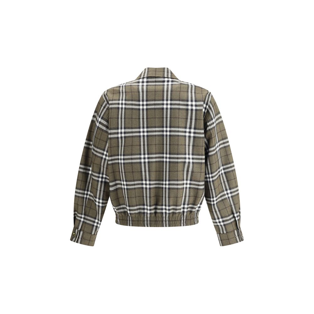 Burberry Green Wool Bomber with check pattern, rear view