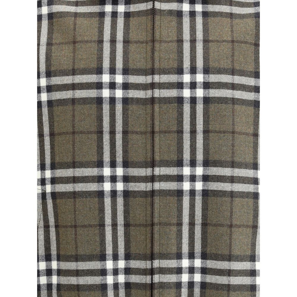 Close-up of Burberry Green Wool Bomber check pattern fabric.
