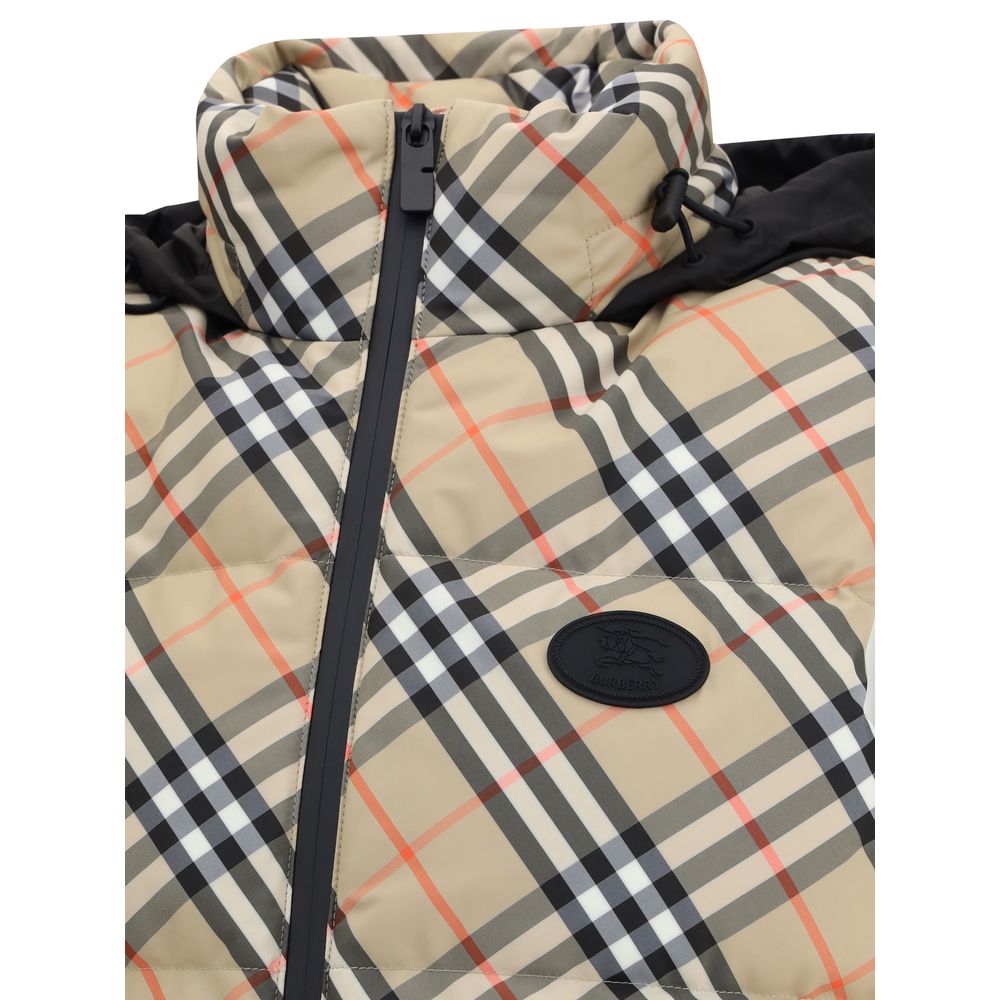 Burberry Multicolor Polyester Sleveless Jacket with check pattern and Equestrian Knight Design applique.