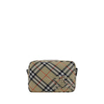Burberry Shoulder Bag with iconic Check pattern, zippered top, adjustable strap, and embroidered logo patch, AW25 collection.
